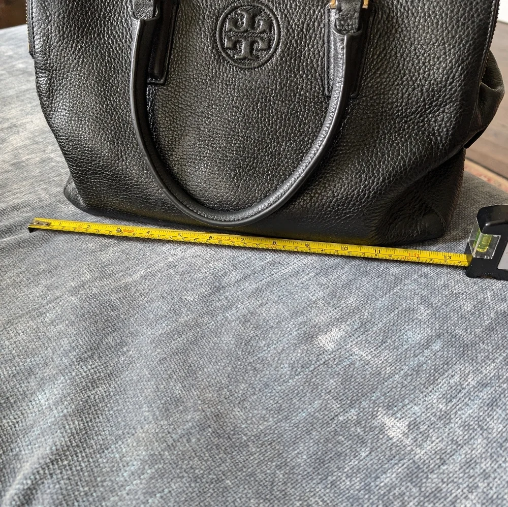Tory Burch Black Leather Tote with Gold Accents - Picture 10 of 11